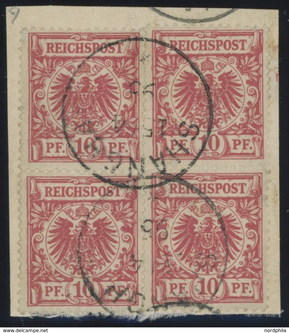 DP CHINA V 47b Paar BrfStk, 1896, 10 Pf. Rosarot, 2 Senkrechte Paare Als Viererblock Geklebt Auf Leinenbriefstück, Klein - Cina (uffici)