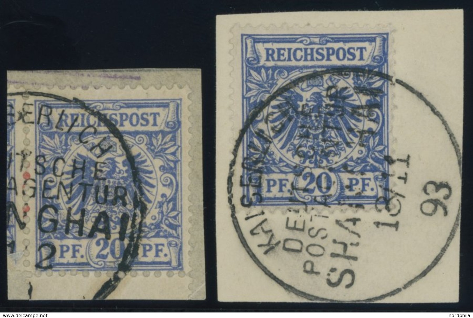 DP CHINA V 48a,d BrfStk, 1891, 20 Pf. Ultramarin Und Violettultramarin, Stempel KDPAG SHANGHAI, 2 Prachtbriefstücke, Gep - Cina (uffici)