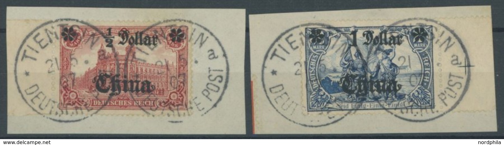 DP CHINA 44IAI,45IAII BrfStk, 1906, 1/2 D. Auf 1 M. Und 1 D. Auf 2 M., Mit Wz., Je Auf Briefstück, Randstücke, Pracht, M - Chine (bureaux)