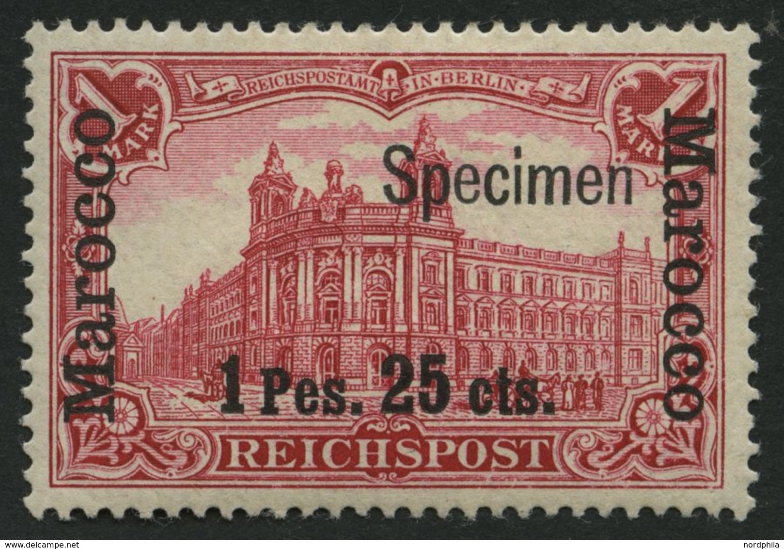 DP IN MAROKKO 16ISP *, 1900, 1 P. 25 C. Auf 1 M., Type I, Aufdruck Specimen, Falzrest, Pracht, Signiert, Mi. 180.- - Morocco (offices)