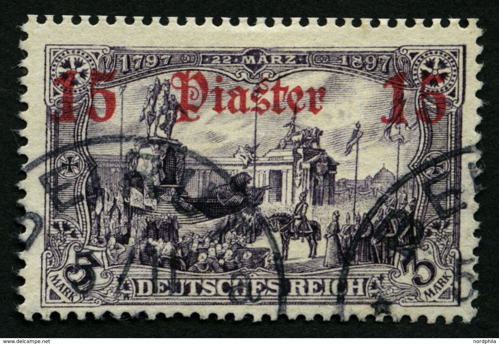 DP TÜRKEI 34b O, 1905, 15 Pia. Auf 3 M., Ohne Wz., Stempel BEIRUT, Pracht, Mi. 70.- - Deutsche Post In Der Türkei