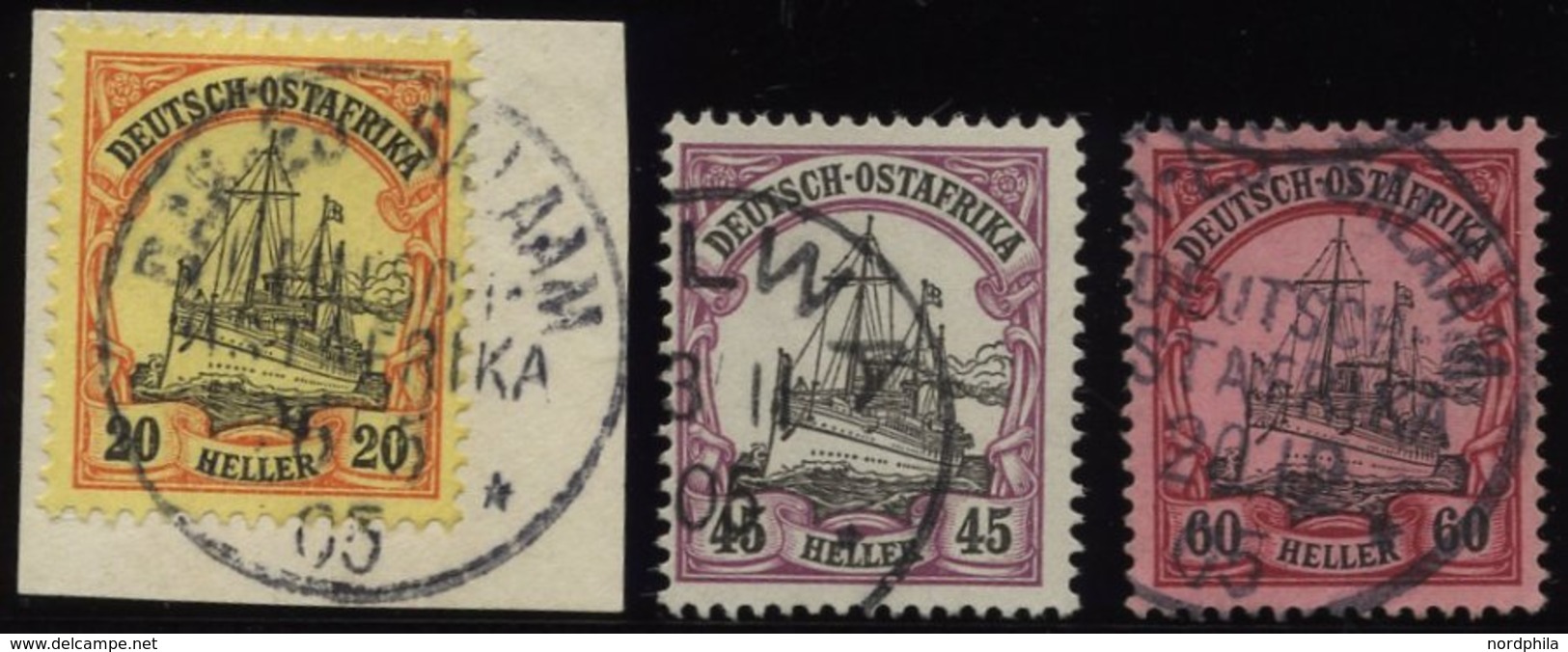 DEUTSCH-OSTAFRIKA 26,28/9 O, 1905, 20, 45 Und 60 H. Kaiseryacht, Ohne Wz., 3 Prachtwerte, Mi. 185.- - África Oriental Alemana