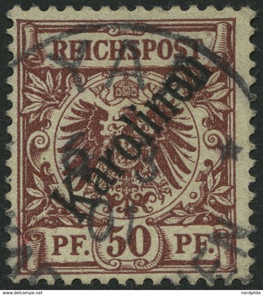 KAROLINEN 6I O, 1899, 50 Pf. Diagonaler Aufdruck, Stempel YAP, Pracht, Fotoattest Jäschke-L., Mi. 1800.- - Isole Caroline