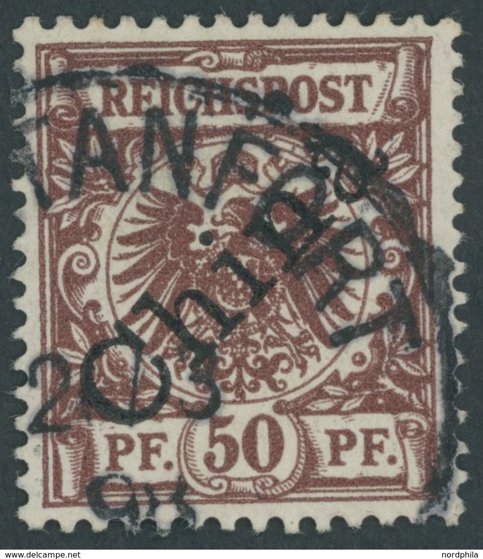 KIAUTSCHOU V 6I O, 1898, 50 Pf. Diagonaler Aufdruck, Stempel TSINTANFORT 21.3.98, Pracht - Kiautchou