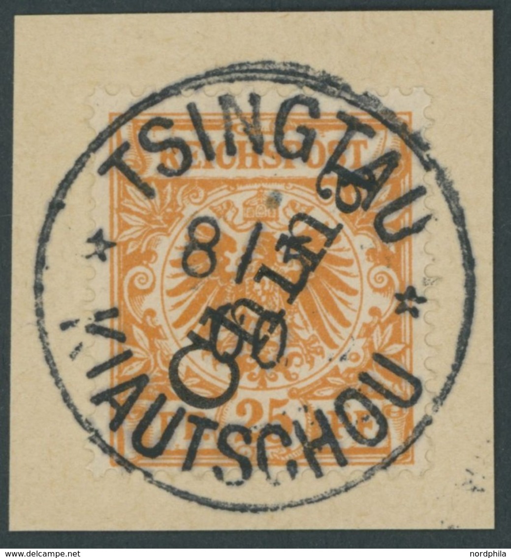 KIAUTSCHOU V 5IIa BrfStk, 1900, 25 Pf. Gelblichorange Steiler Aufdruck, Stempel TSINGTAU KIAUTSCHOU **, Kabinettbriefstü - Kiautschou