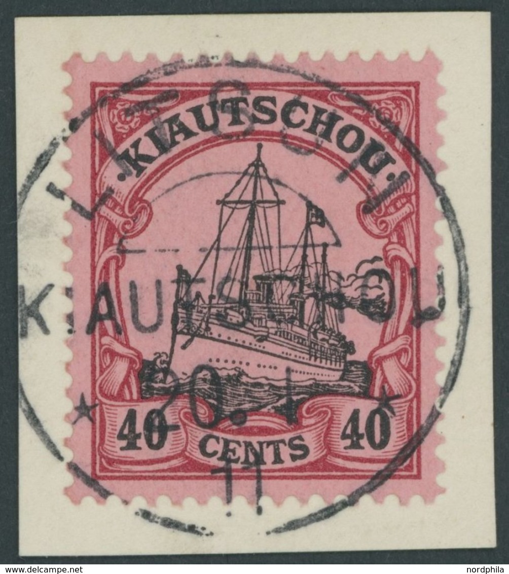 KIAUTSCHOU 23 BrfStk, 1905, 40 C. Dunkelrötlichkarmin/schwarz Auf Mattrosarot, Ohne Wz., Zentrischer Stempel LITSUN, Pra - Kiautchou