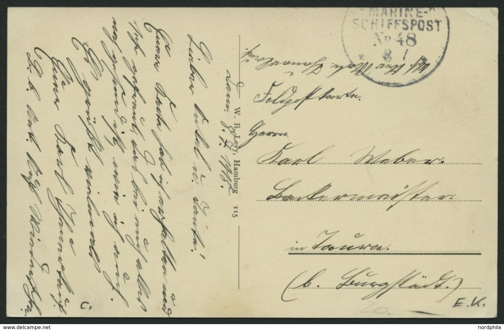 MSP VON 1914 - 1918 48 (LINIENSCHIFF THÜRINGEN), 8.7.1915, Feldpostansichtskarte, Pracht - Maritime