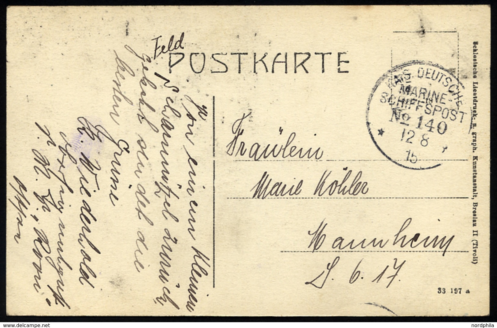 MSP VON 1914 - 1918 140 (Großer Kreuzer ROON), 12.8.1915, Feldpost-Ansichtskarte Von Bord Der Roon, Pracht - Marítimo