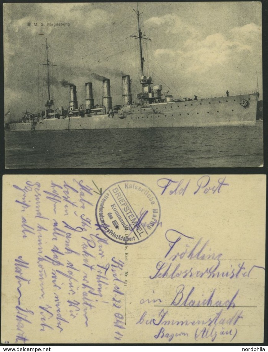 MSP VON 1914 - 1918 (Hilfsstreuminendampfer PRINZ ADALBERT), 22.10.1914, Violetter Briefstempel, Feldpost-Ansichtskarte  - Marittimi