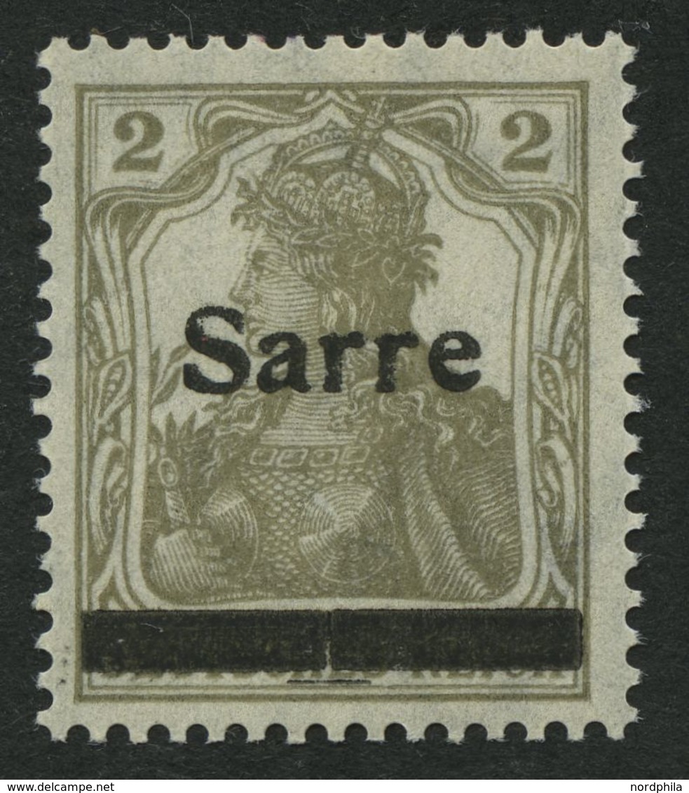 SAARGEBIET 1IIA **, 1920, 2 Pf. Gelbgrau, Type II, In Der Mitte Senkrecht Geteilter Balken, Pracht, Fotoattest Burger, M - Other & Unclassified