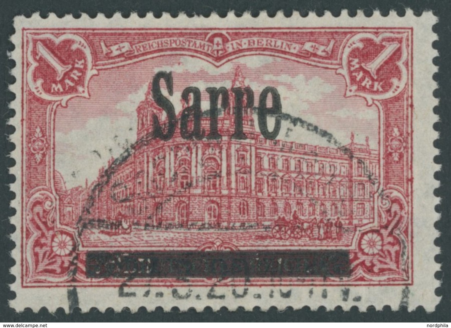 SAARGEBIET 17AI/IV O, 1920, 1 M. Dunkelkarminrot, Type I, Mit Plattenfehler Spitzes A In Sarre, Normale Zähnung, Pracht, - Altri & Non Classificati