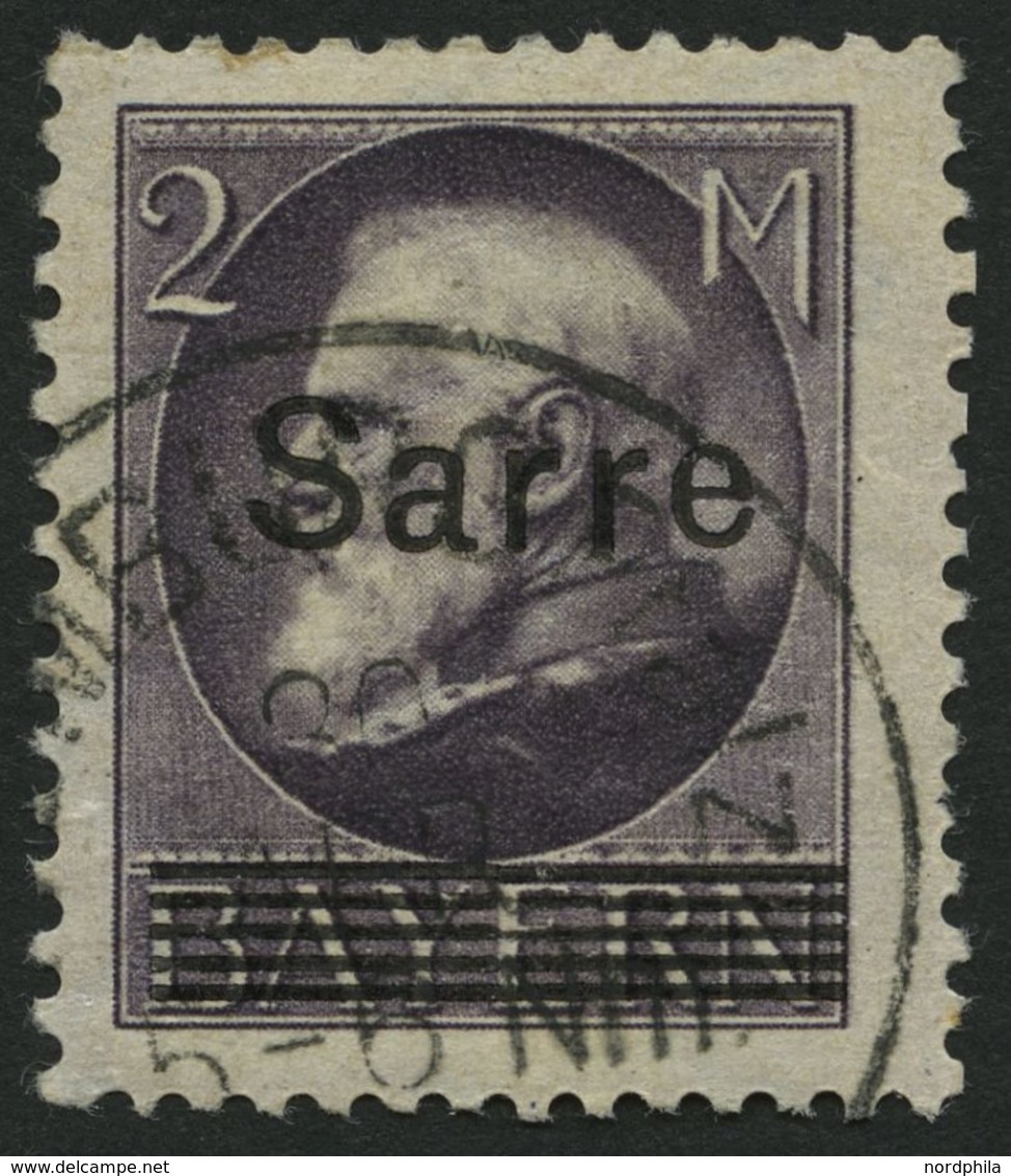 SAARGEBIET 28b O, 1920, 2 M. Schwarzgrauviolett Bayern-Sarre, Kleiner Zahnfehler Sonst Pracht, Gepr. Braun, Mi. 170.- - Altri & Non Classificati