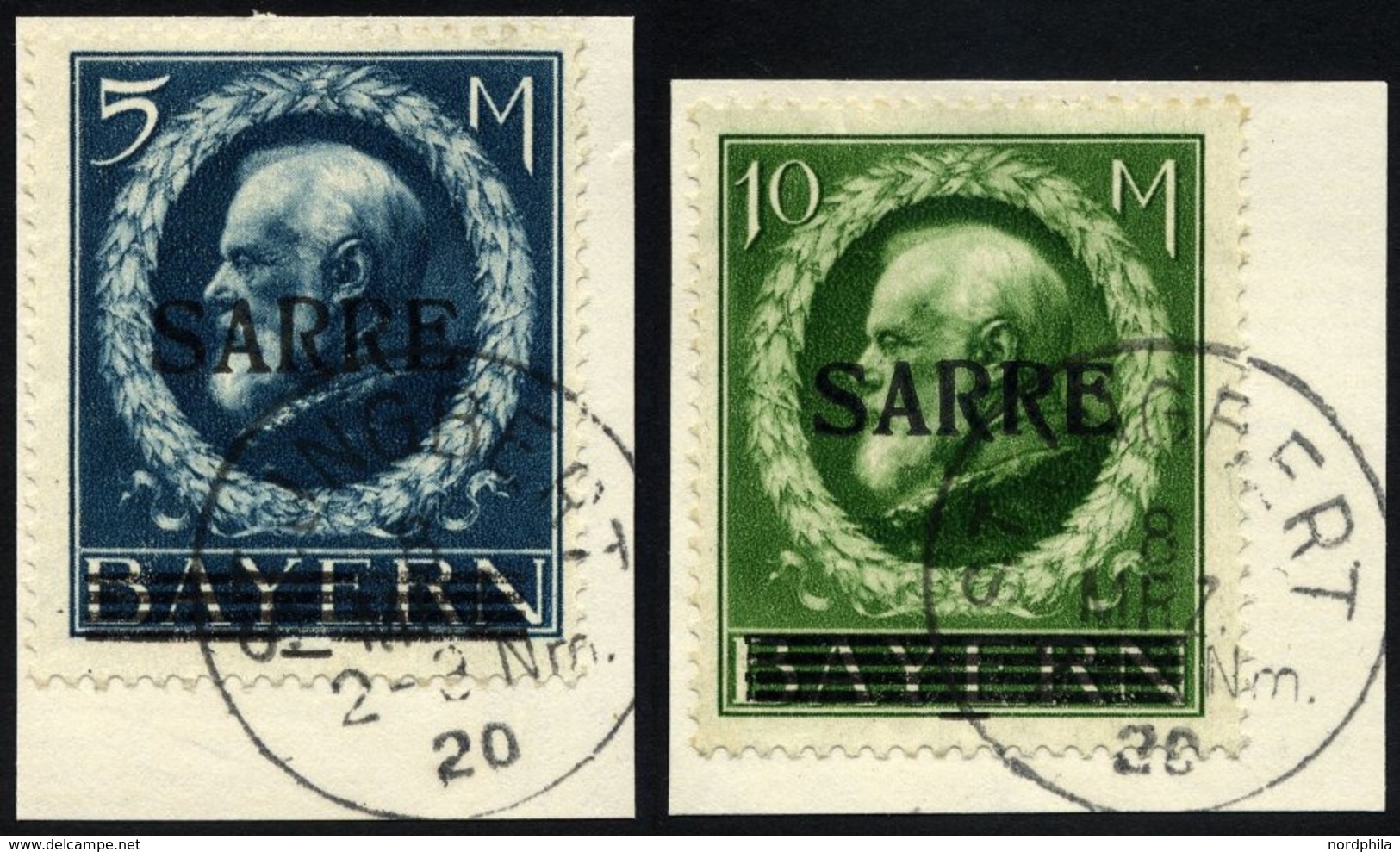 SAARGEBIET 30III,31II BrfStk, 1920, 5 Und 10 M. Bayern-Sarre, Je Mit Abart Fetter Kontrollstrich (Feld 12), 2 Prachtbrie - Altri & Non Classificati