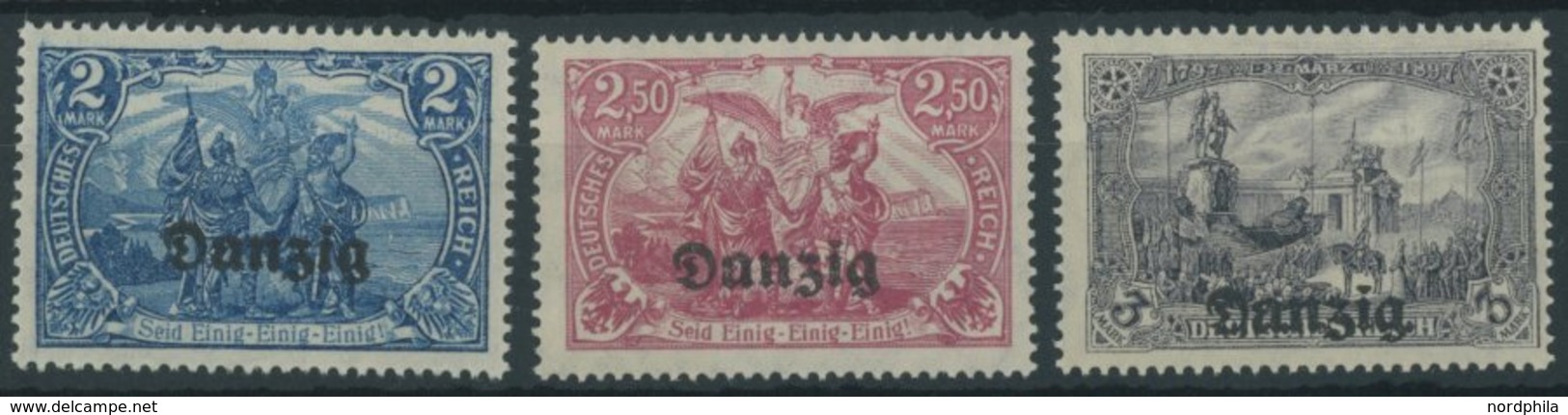 FREIE STADT DANZIG 11-13 **, 1920, 2 - 3 M. Danzig, 3 Postfrische Prachtwerte, Mi. 90.- - Other & Unclassified
