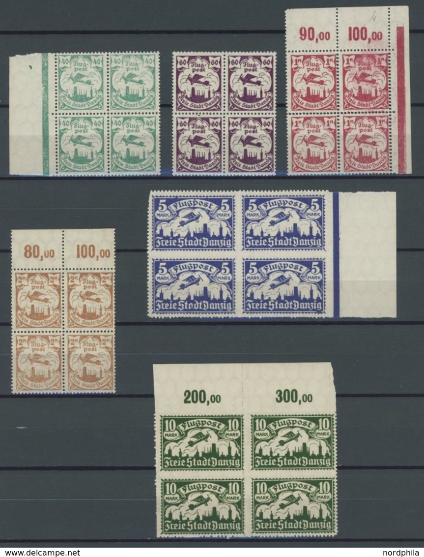 FREIE STADT DANZIG 68-71X VB **, 1921, Flugpost, Wz. 2X, In Viererblocks, 5 Und 10 M. üblicher Durchstich, Postfrischer  - Other & Unclassified
