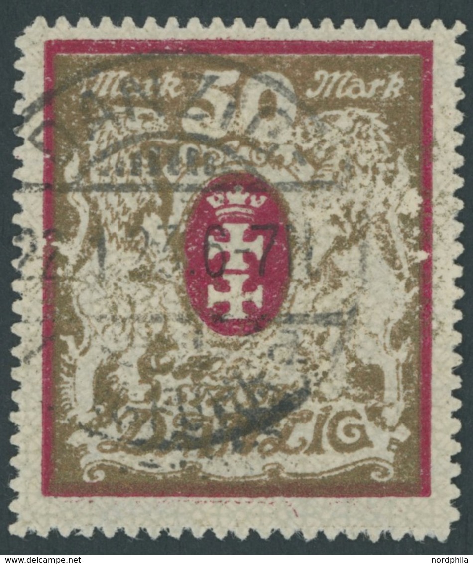 FREIE STADT DANZIG 100Yb O, 1922, 50 M. Lilarot/gold, Wz. 2Y, Pracht, Gepr, Gruber Und Infla, Mi. 300.- - Altri & Non Classificati