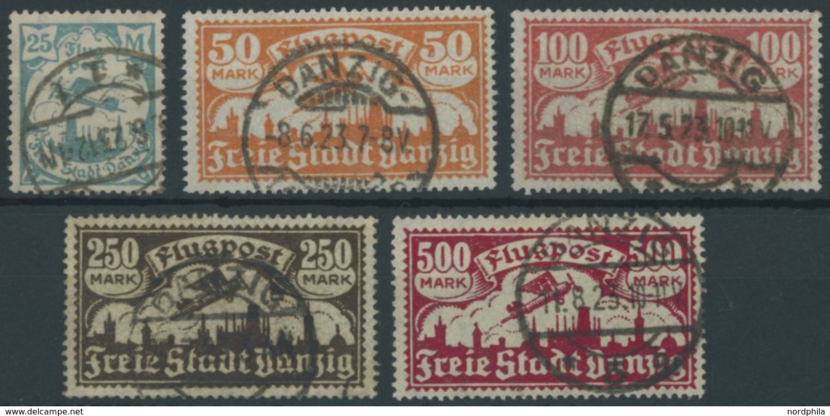 FREIE STADT DANZIG 133-37 O, 1923, Flugpost, Wz. 3, üblich Gezähnter Prachtsatz, Gepr. Infla, Mi. 100.- - Altri & Non Classificati