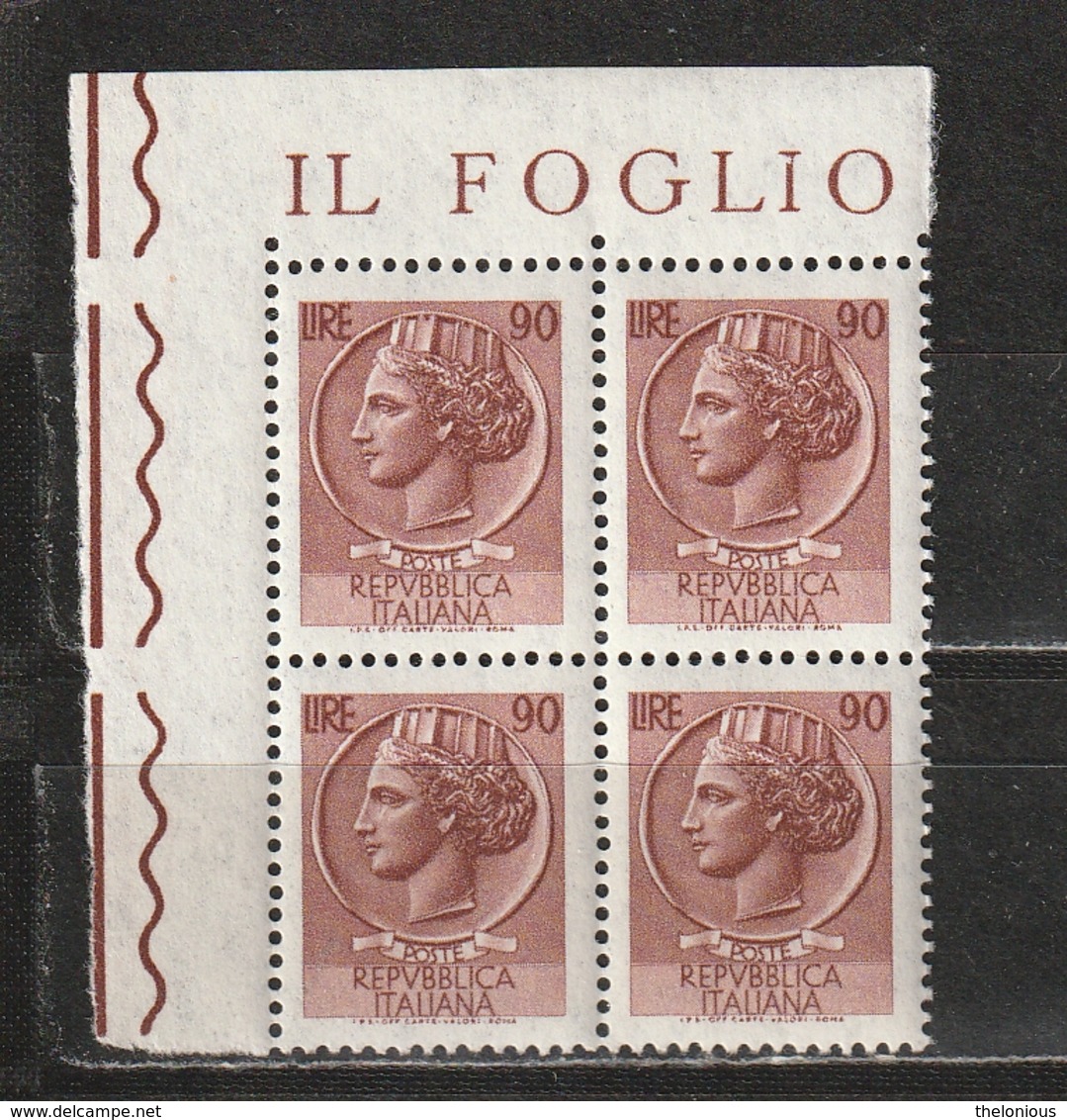 Italia 1968-1979: Siracusana Da 90 Lire In Quartina D'angolo MNH ** - 1961-70:  Nuovi