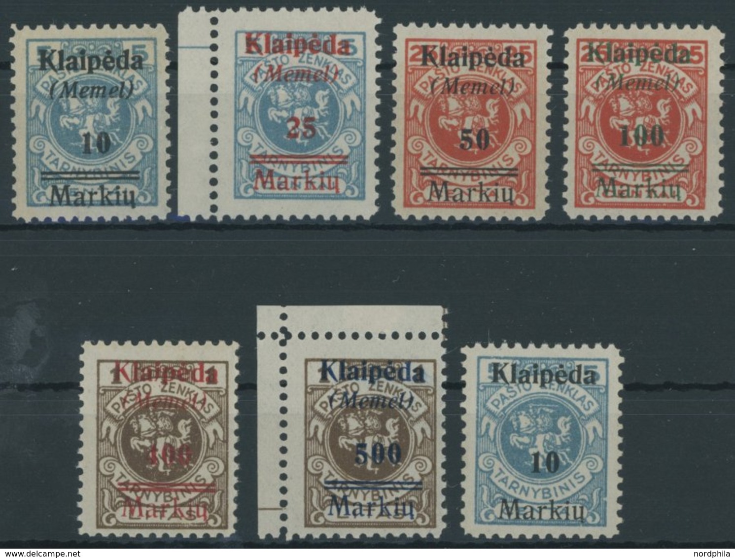 MEMELGEBIET 129-34,129I **, 1923, Druckerei Rytas, übliche Gummierung, Postfrisch, 7 Prachtwerte, Mi. 170.- - Memel (Klaïpeda) 1923