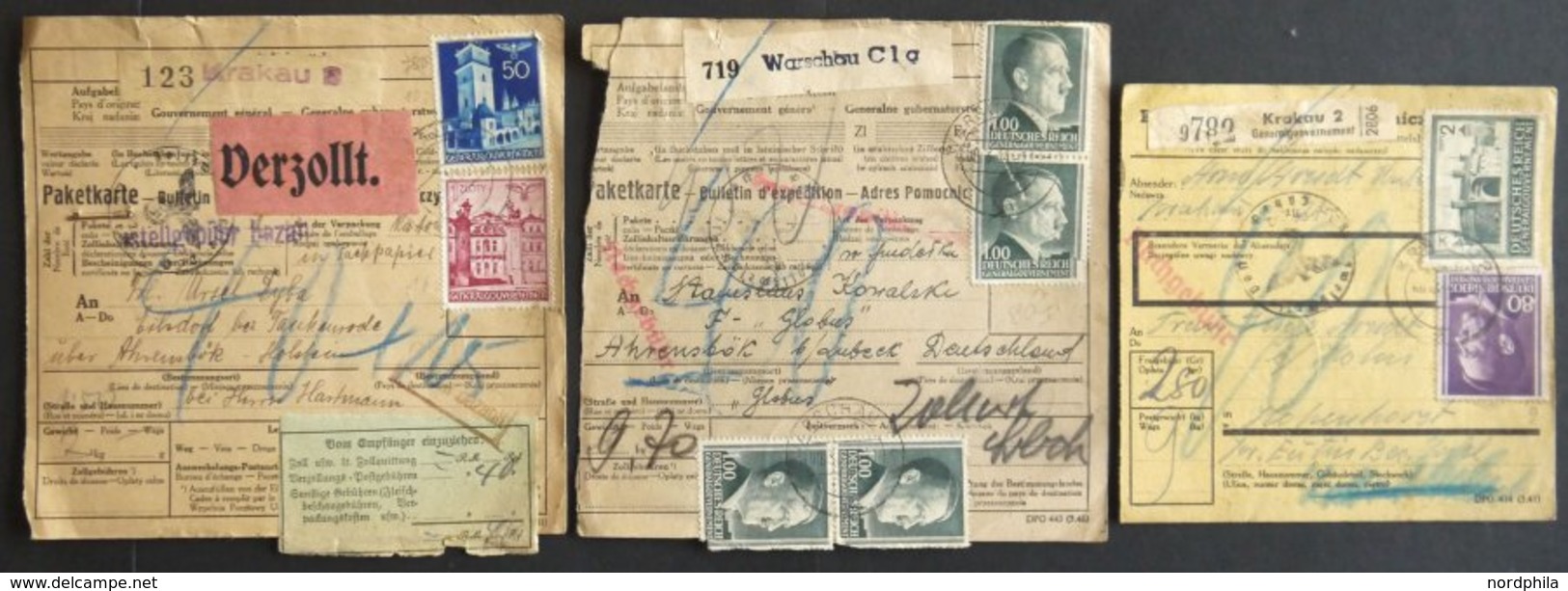 GENERALGOUVERNEMENT 3 Verschiedene Paketkarten, Bedarfsmängel - Occupation 1938-45