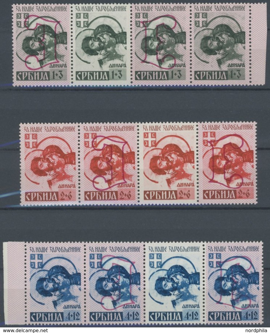 SERBIEN 55-57AIII,IV **, 1941, 1 - 4 D. Kriegsgefangene, Je In Viererkombination Mit Nr. II Und AI, Postfrisch, Pracht - Occupazione 1938 – 45