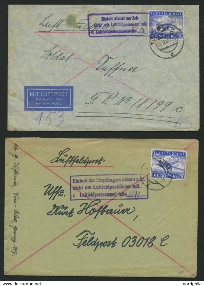 FELDPOSTMARKEN 42 BRIEF, 1942/3, 3 Luft-Feldpostbriefe Mit Verschiedenen Hinweisstempeln H/F - Ocupación 1938 – 45
