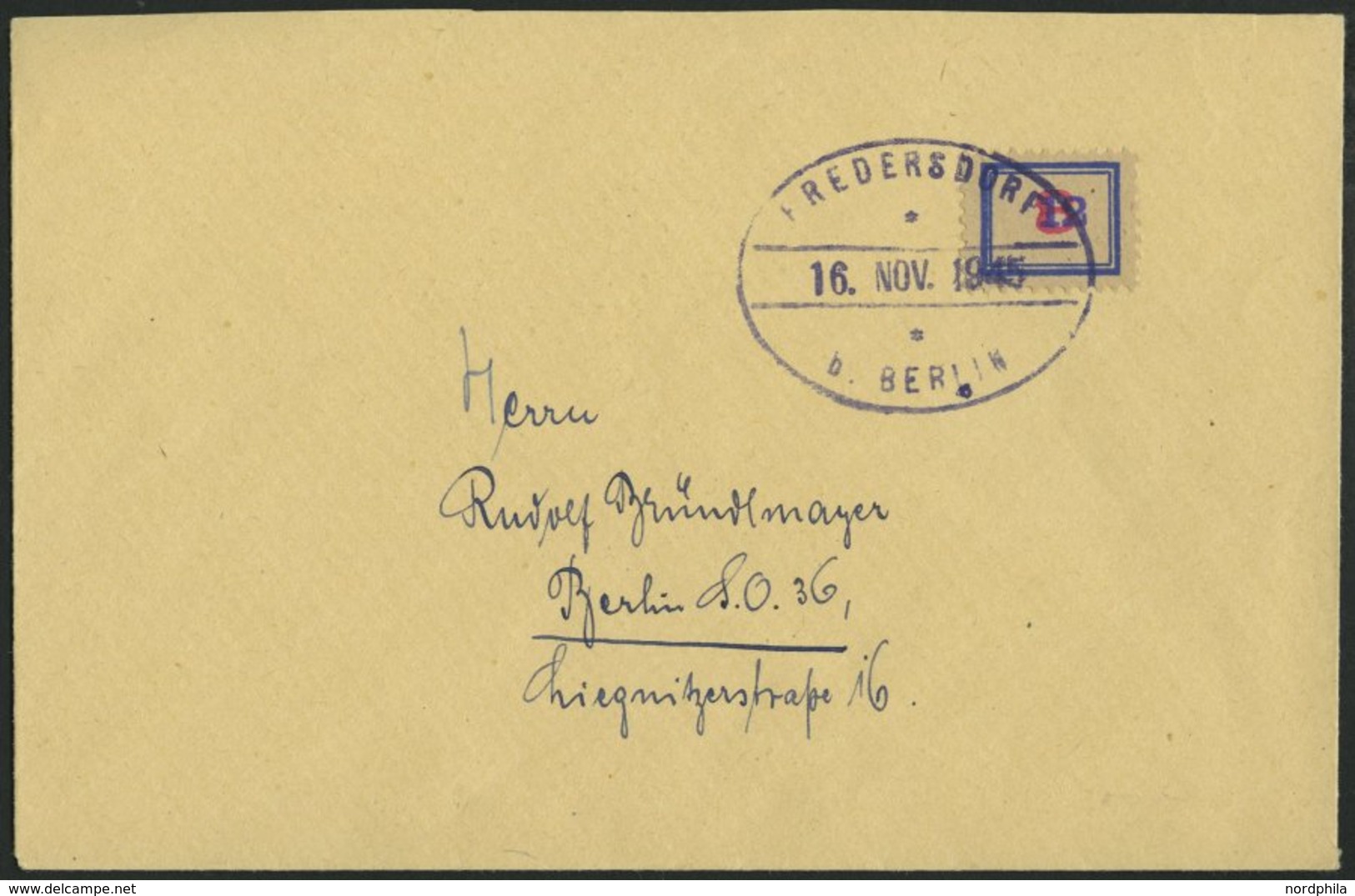 FREDERSDORF Sp 125 BRIEF, 1945, 12 Pf. Auf 8 Pf. Provisorium Auf Prachtbrief - Posta Privata & Locale