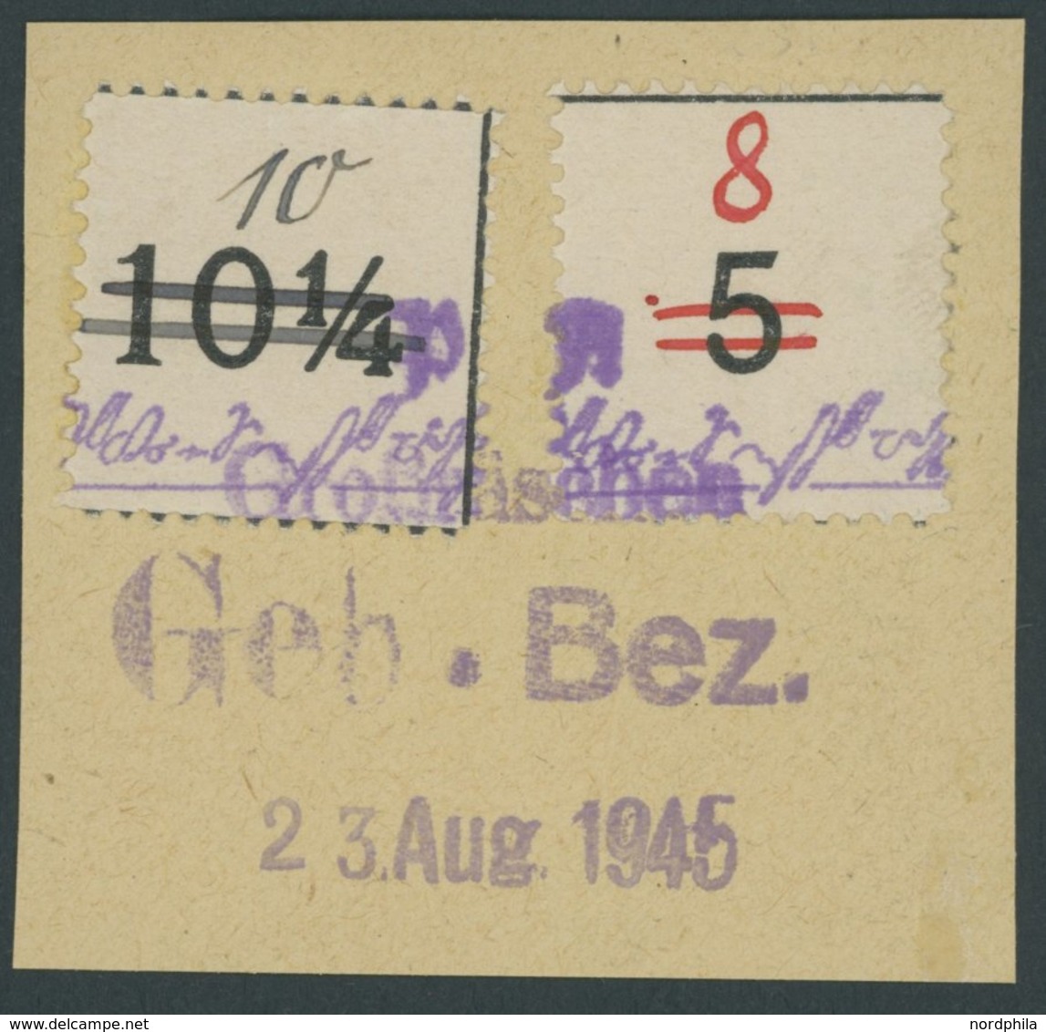 GROSSRÄSCHEN-VORLÄUFER V 9I,V 27 BrfStk, 1945, 30 Pf. Uhrzeitklebezettel Mit Abart Wertangabe 10 Verbessert In 30 Und 40 - Privatpost