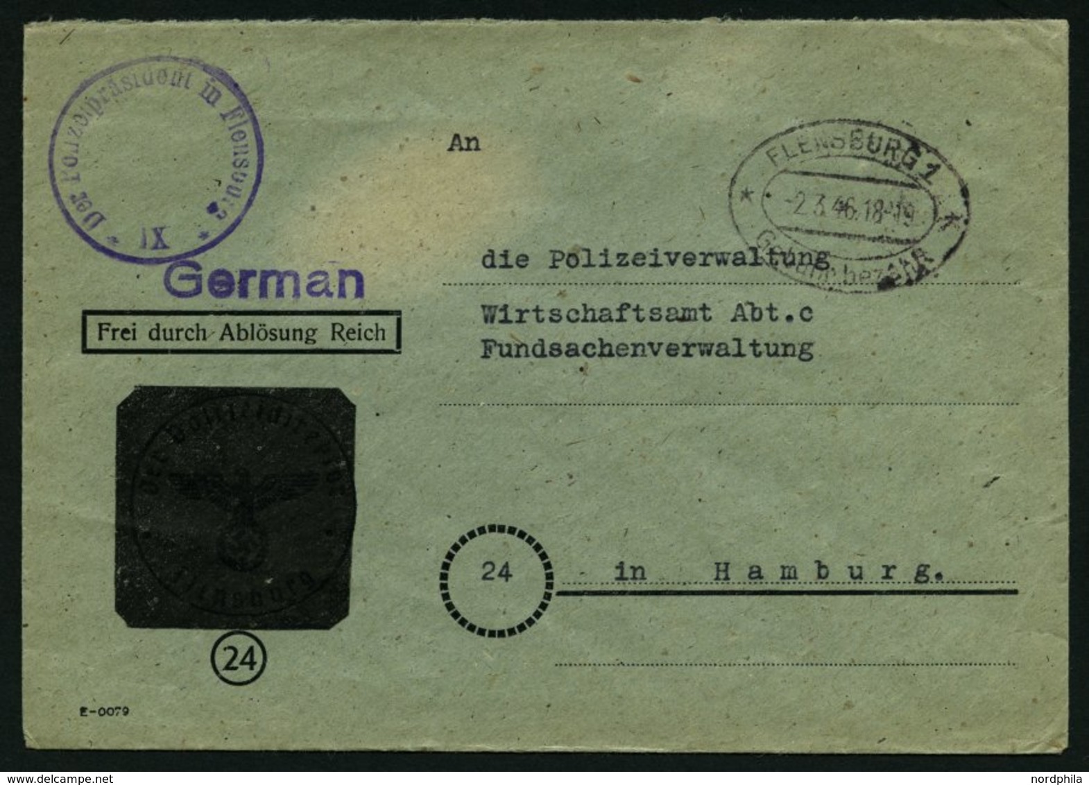 ALL. BES. GEBÜHR BEZAHLT FLENSBURG 1 Gebühr Bezahlt, 2.3.46, Ellipsenstempel, Bedarfsbrief, Feinst - Other & Unclassified