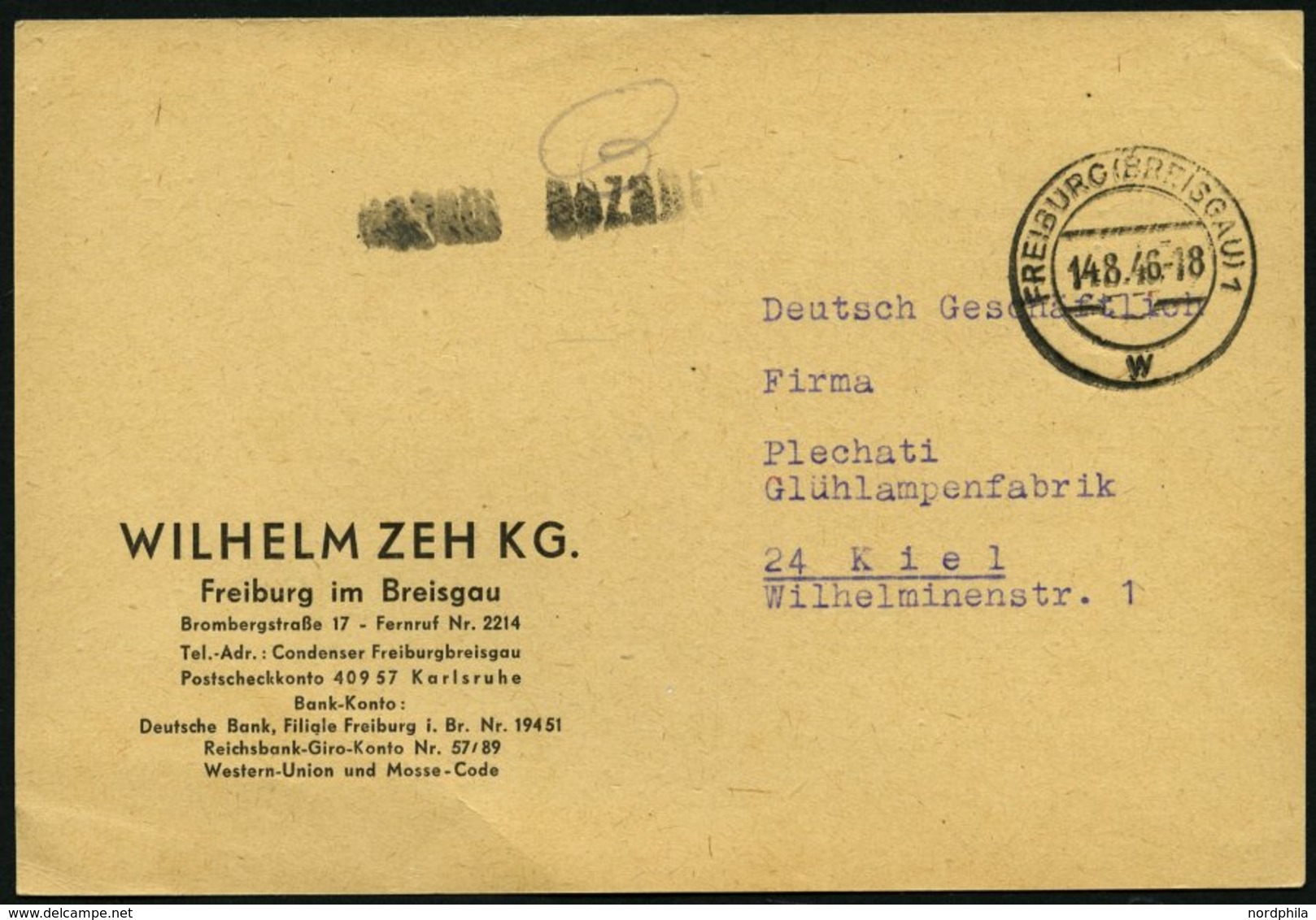 ALL. BES. GEBÜHR BEZAHLT FREIBURG (BREISGAU)1, 14.8.46, L1 Gebühr Bezahlt, Prachtkarte - Otros & Sin Clasificación