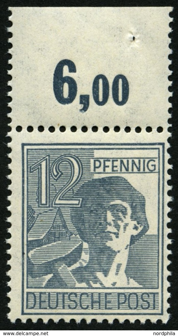 ALLIIERTE BES. 947POR **, 1947, 12 Pf. Dunkelgrautürkis, Plattendruck, Oberrandstück, Durchgezähnt, Pracht, Mi. 150.- - Altri & Non Classificati