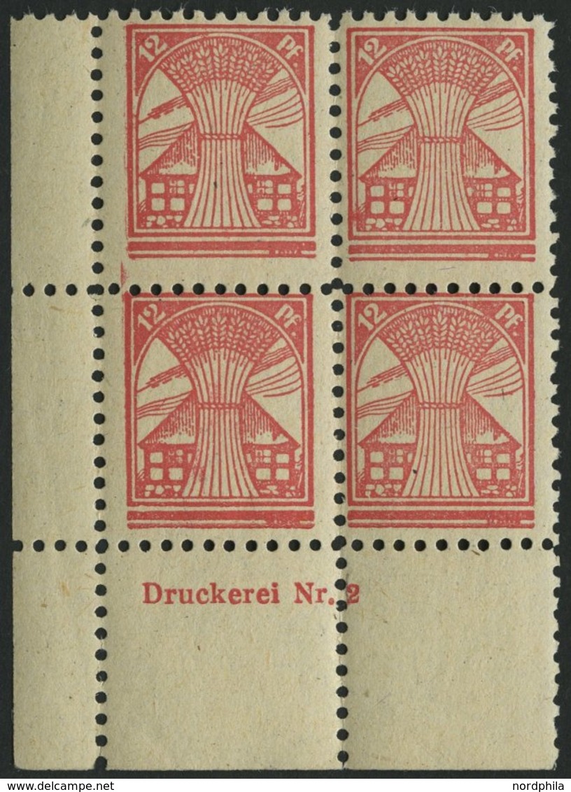 MECKLENBURG-VORPOMMERN 18cDZ **, 1945, 12 Pf. Rosarot, Eckrandviererblock Mit Druckereizeichen Und Plattenfehlern XXV Un - Autres & Non Classés