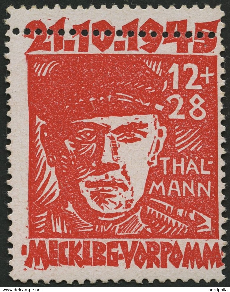 MECKLENBURG-VORPOMMERN 22b **, 1945, 12 Pf. Orangerot Faschismus, Oben Mit Doppelzähnung!, Pracht, R!, Fotoattest Kramp - Altri & Non Classificati