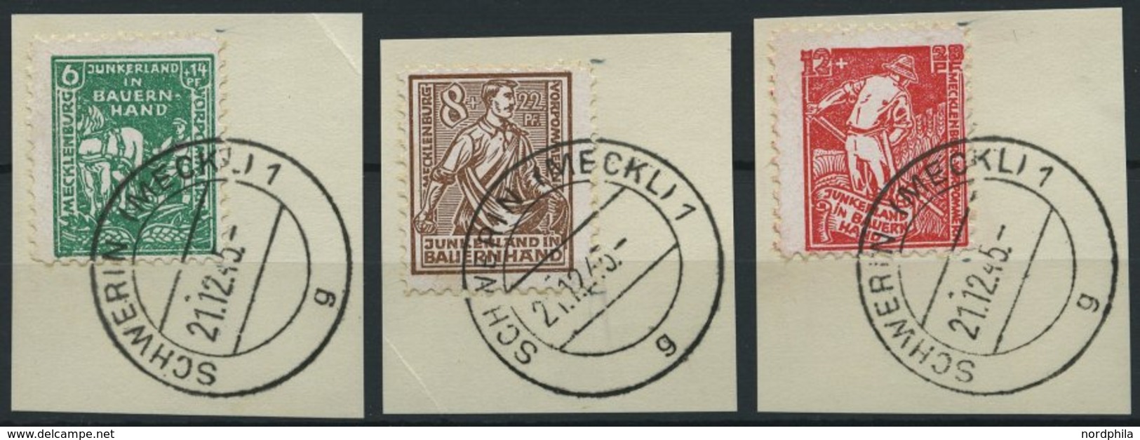 MECKLENBURG-VORPOMMERN 23-25a BrfStk, 1945, Junkerland, Prachtsatz Auf Briefstücken, Gepr. Kramp, Mi. 160.- - Altri & Non Classificati