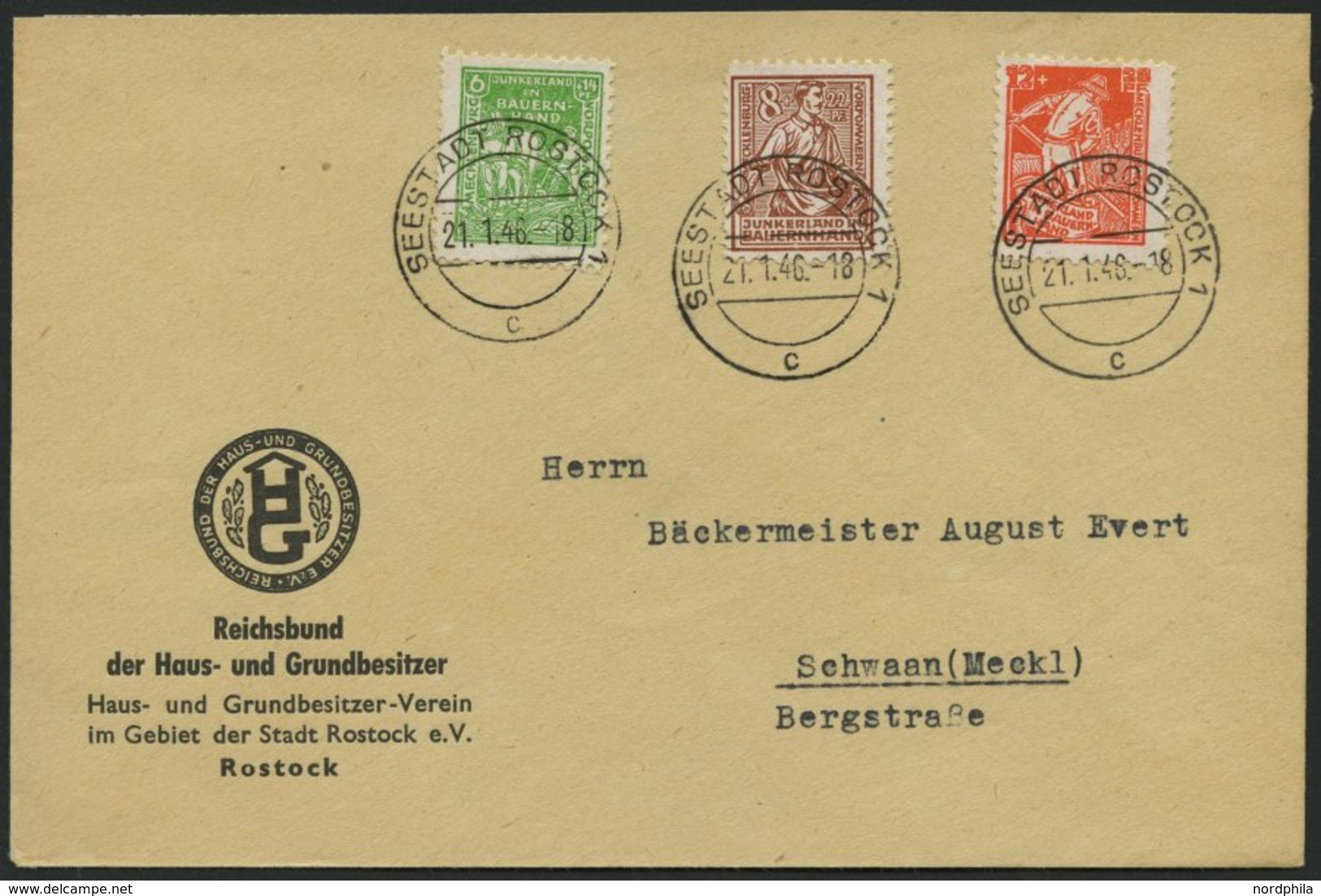 MECKLENBURG-VORPOMMERN 23-25b BRIEF, 1945, Junkerland Auf Umschlag (bzw. Sonderkarte), Pracht, Mi. (160.-) - Andere & Zonder Classificatie