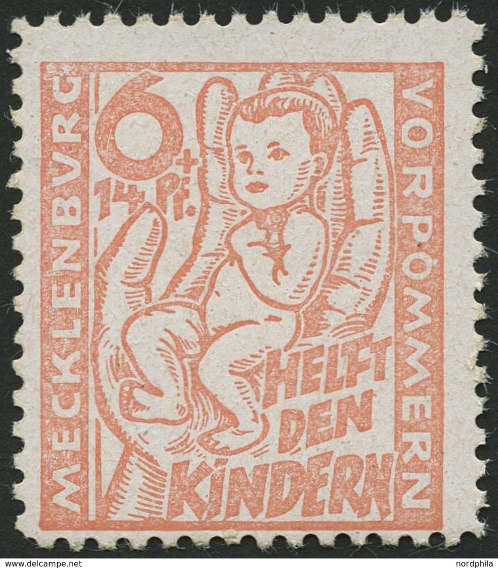 MECKLENBURG-VORPOMMERN 26b **, 1945, 6 Pf. Hellrötlichorange Kinderhilfe, Pracht, Gepr. Kramp, Mi. 160.- - Other & Unclassified