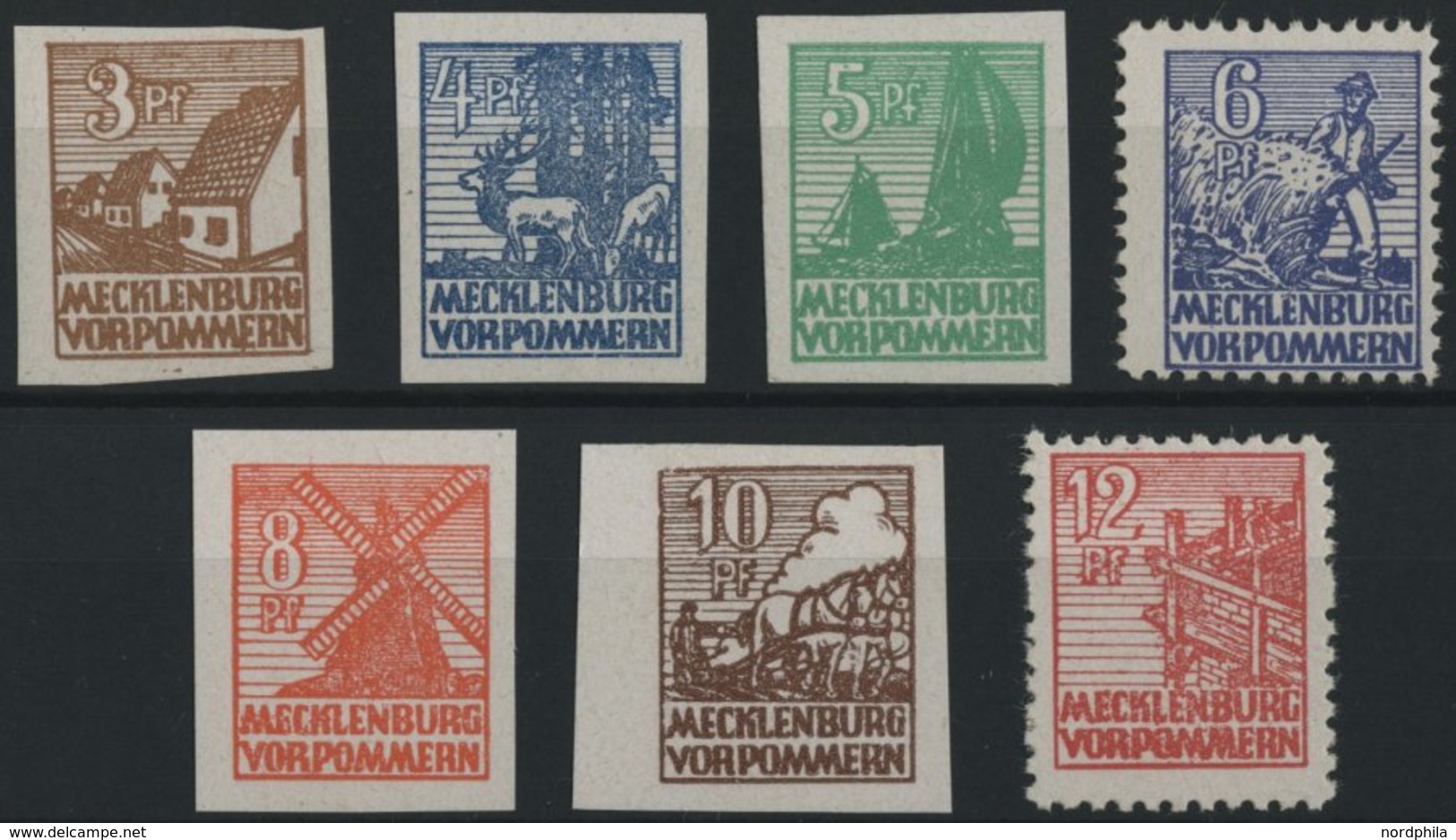 MECKLENBURG-VORPOMMERN 29-36x **, 1946, 3 - 12 Pf. Abschiedsserie, 1. Auflage, Prachtsatz (7 Werte), Mi. 150.- - Other & Unclassified