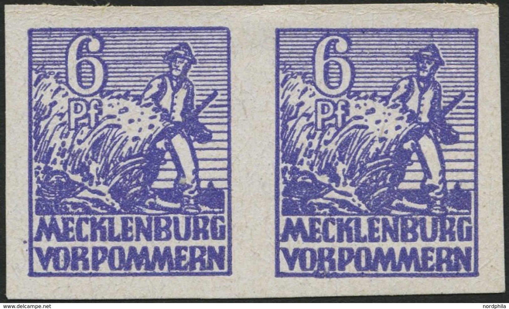 MECKLENBURG-VORPOMMERN 33xaU Paar *, 1946, 6 Pf. Blauviolett, Kreidepapier, Ungezähnt, Im Waagerechten Paar, Falzrest, P - Other & Unclassified