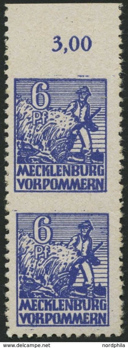 MECKLENBURG-VORPOMMERN 33xbUw,Uo **, 1946, 6 Pf. Violettblau, Kreidepapier, Im Senkrechten Paar, Obere Marke Waagerecht  - Other & Unclassified