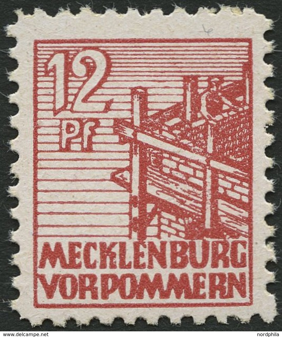 MECKLENBURG-VORPOMMERN 36xc **, 1946, 12 Pf. Lebhaftbraunrot, Kreidepapier, Pracht, Gepr. Kramp, Mi. 200.- - Other & Unclassified