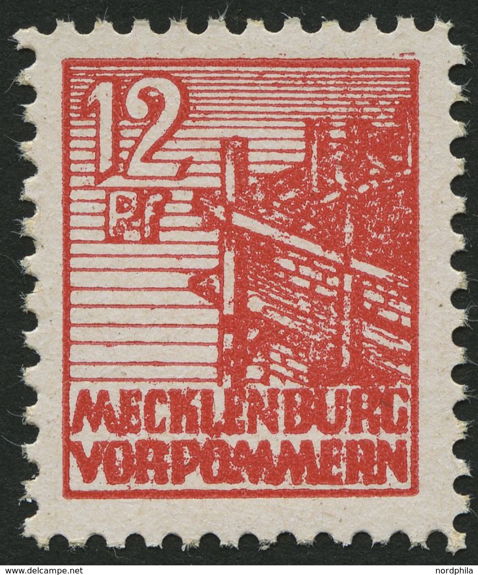 MECKLENBURG-VORPOMMERN 36xcc **, 1946, 12 Pf. Schwärzlichgraurot, Kreidepapier, Pracht, Gepr. Kramp, Mi. 320.- - Other & Unclassified