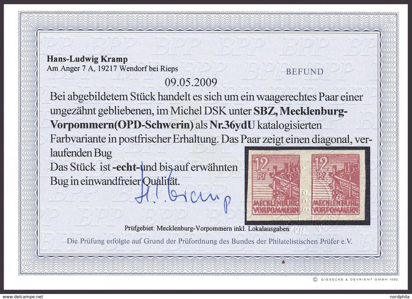 MECKLENBURG-VORPOMMERN 36ydU Paar **, 1946, 12 Pf. Braunrot, Graues Papier, Ungezähnt, Im Waagerechten Paar, Diagonaler  - Altri & Non Classificati