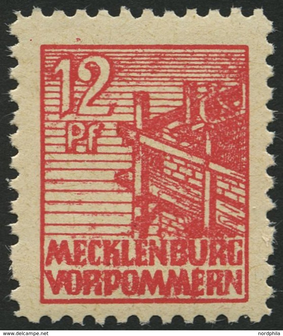 MECKLENBURG-VORPOMMERN 36zb **, 1946, 12 Pf. Rot, Dünnes Papier, Pracht, Gepr. Kramp, Mi. 110.- - Otros & Sin Clasificación