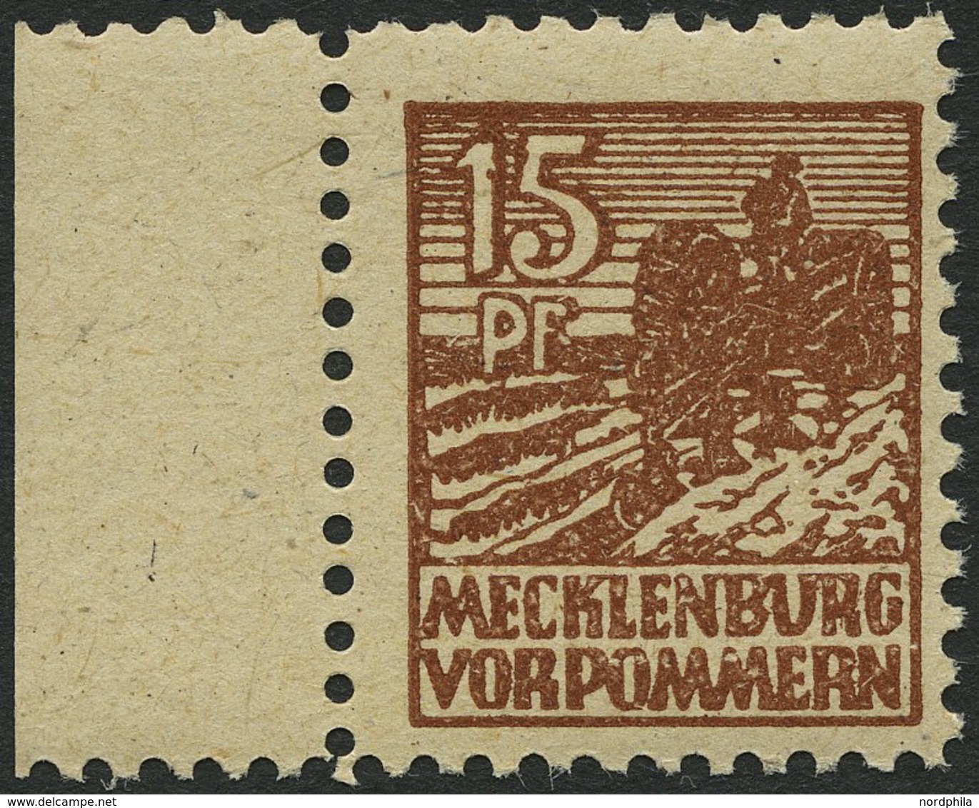 MECKLENBURG-VORPOMMERN 37ybb **, 1946, 15 Pf. Schwärzlichgelbbraun, Graues Papier, Pracht, Gepr. Kramp, Mi. 180.- - Autres & Non Classés