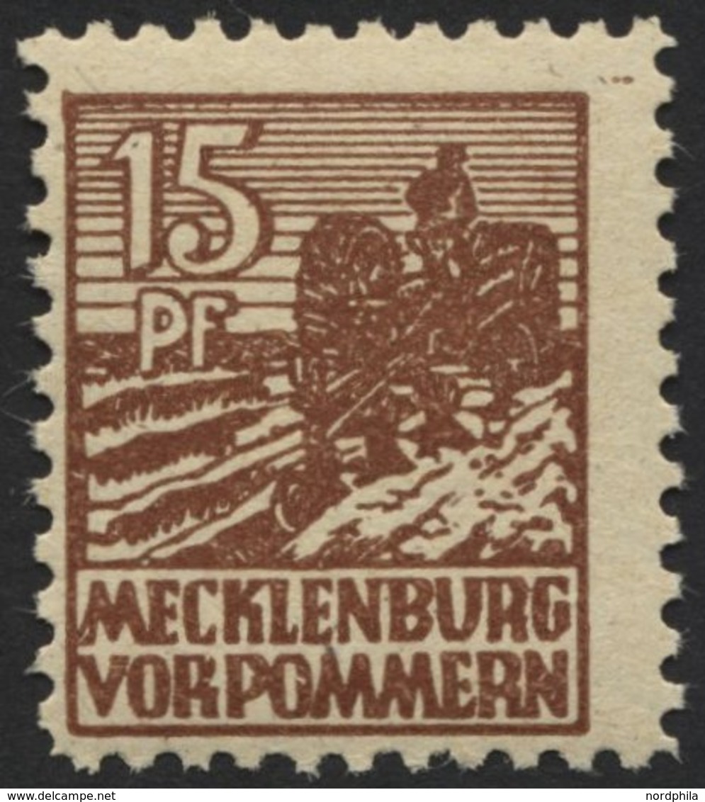 MECKLENBURG-VORPOMMERN 37yd **, 1946, 15 Pf. Mittelsiena, Graues Papier, Pracht, Gepr. Kramp, Mi. 80.- - Altri & Non Classificati