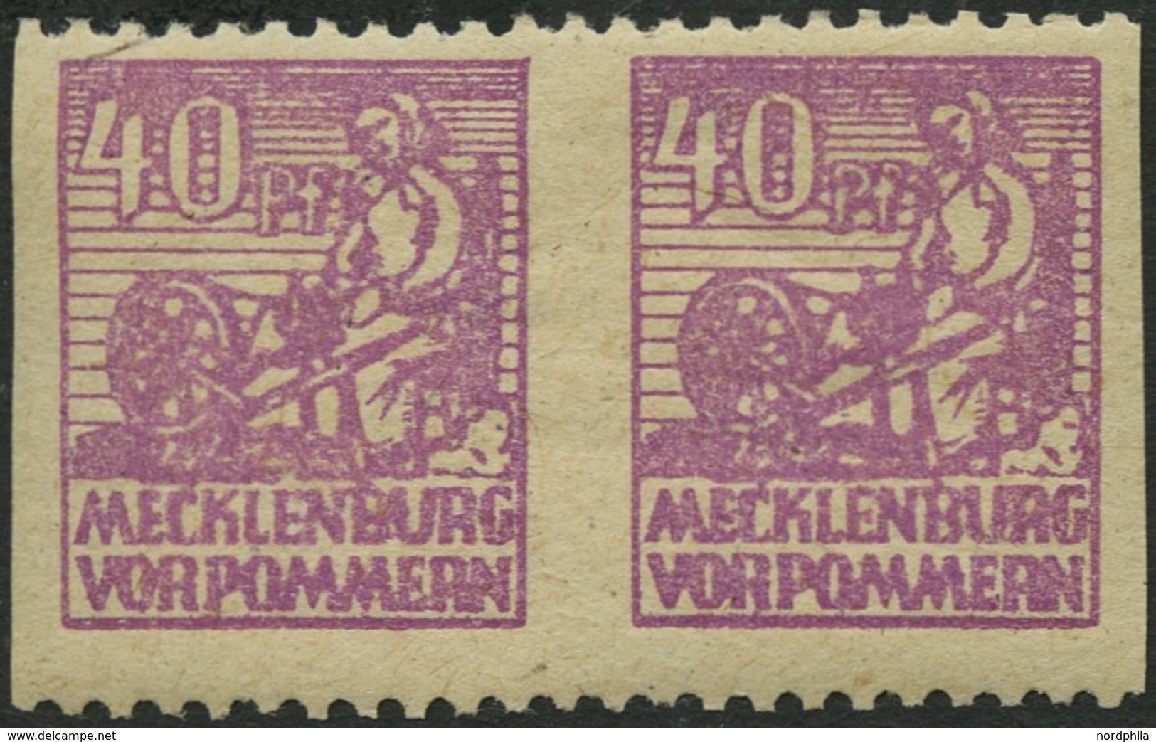 MECKLENBURG-VORPOMMERN 40yaUs Paar *, 1946, 40 Pf. Hellviolettpurpur Im Waagerechten Paar, Senkrecht Ungezähnt, Falzrest - Other & Unclassified