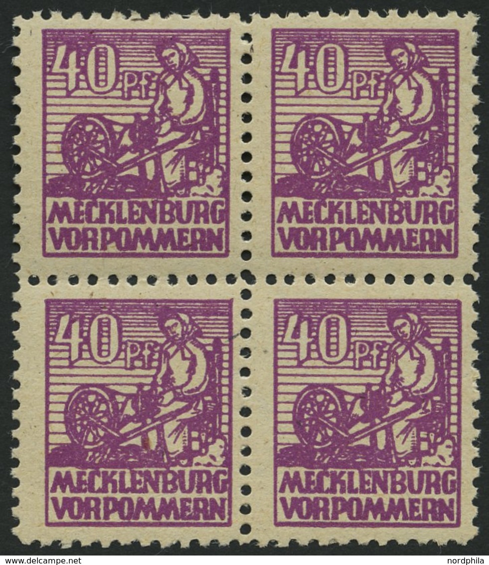 MECKLENBURG-VORPOMMERN 40yb VB **, 1946, 40 Pf. Violettpurpur Im Viererblock, Pracht, Gepr. Kramp, Mi. 400.- - Other & Unclassified
