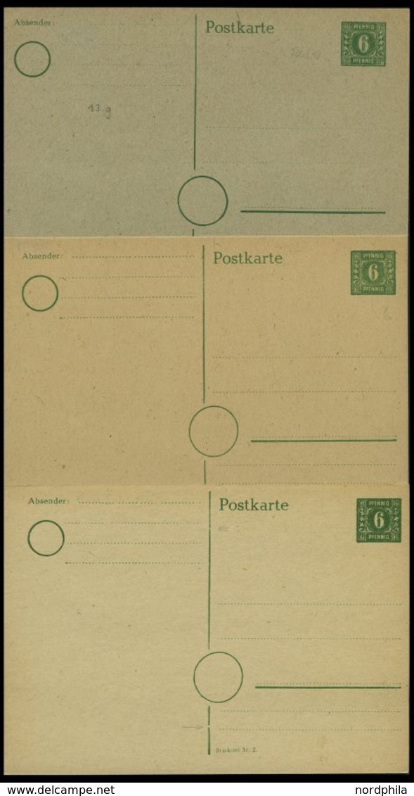 MECKLENBURG-VORPOMMERN P 5-7 BRIEF, Ganzsachen: 1945, 6 Pf., 6 Ungebrauchte Karten: P 5a,b, P 6 (3 Verschiedene Kartons) - Autres & Non Classés