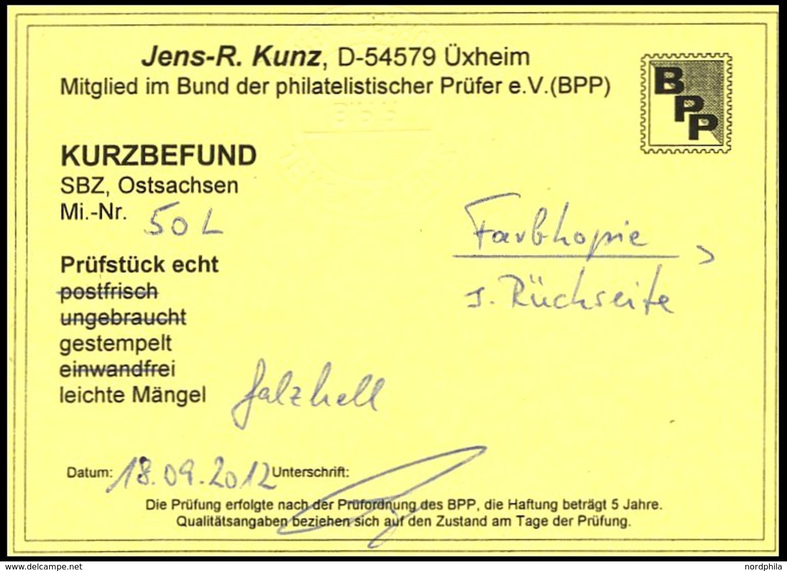 OST-SACHSEN 50L O, 1945, 40 Pf. Seiffen, Falzhelle Stelle Sonst Pracht, RR!, Kurzbefund Kunz, Mi. 2000.- - Sonstige & Ohne Zuordnung