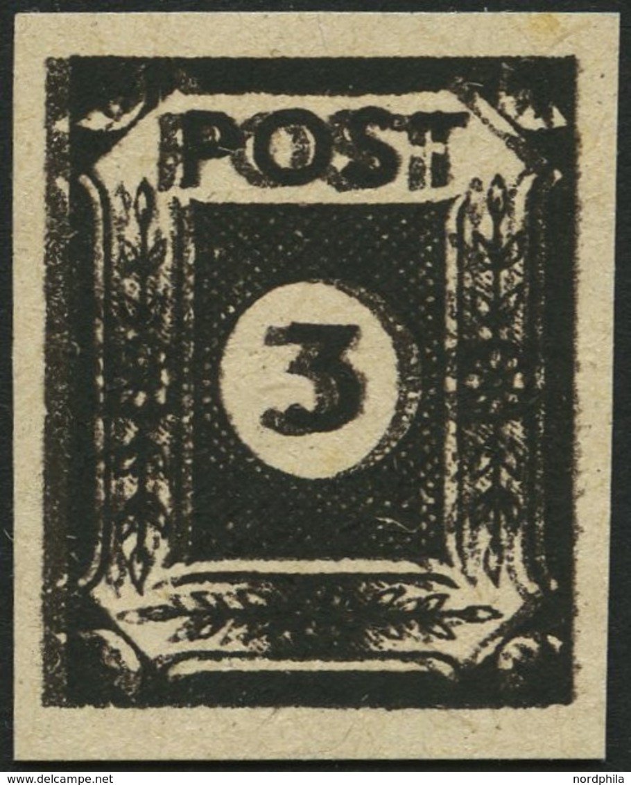 OST-SACHSEN 51cuyDD **, 1945, 3 Pf. Doppeldruck (schwarz Auf Schwarzbraun), Steigende Papierstreifung, Spargummierung, P - Altri & Non Classificati